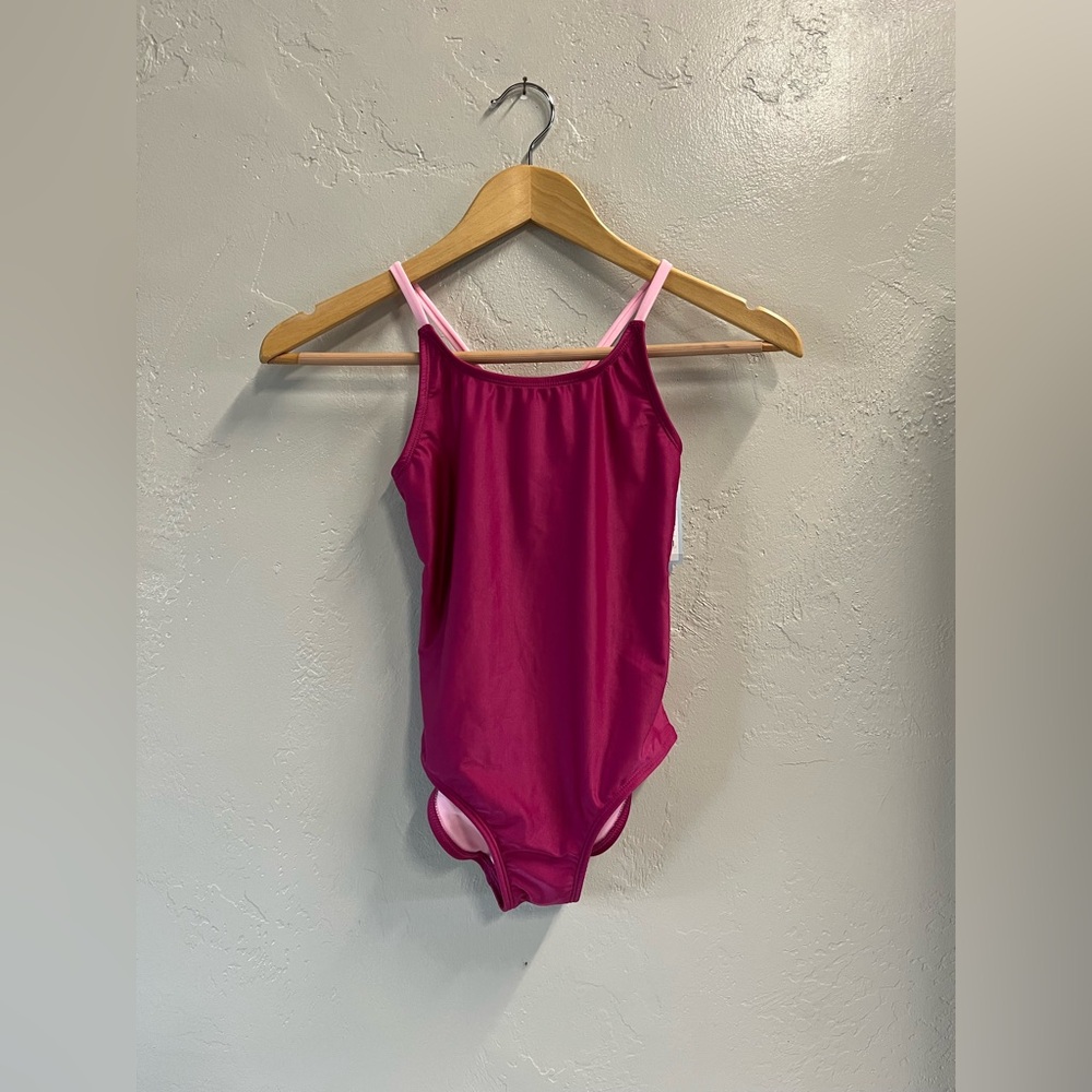 Cat & Jack Girl’s Pink One-Piece Swimsuit Medium (8) Plus NWT Crisscross Back
